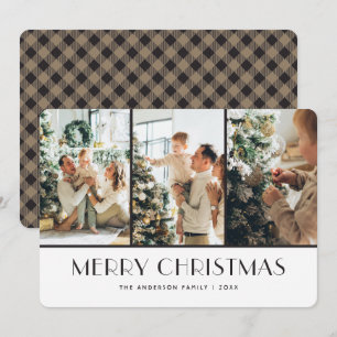 Khaki Buffalo Plaid Photo Collage Christmas Cards