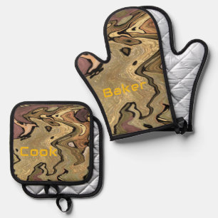 Khaki camo camouflage Cook Baker personalise Oven Mitt & Pot Holder Set