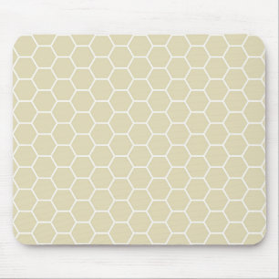 Khaki Cream Coloured Hexagon Honeycomb Pattern Mouse Pad