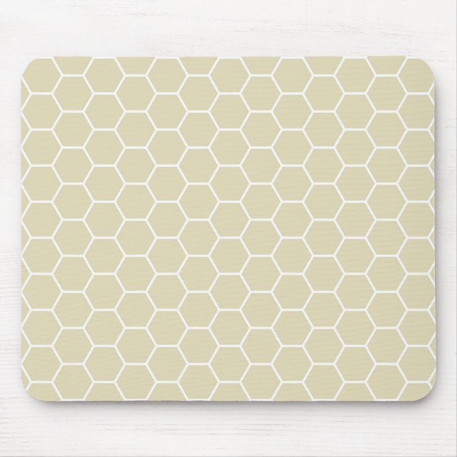 Khaki Cream Coloured Hexagon Honeycomb Pattern Mouse Pad (Front)
