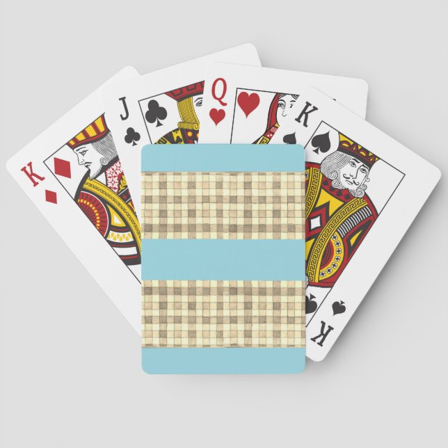 Khaki cream gingham blue stripe playing cards (Back)