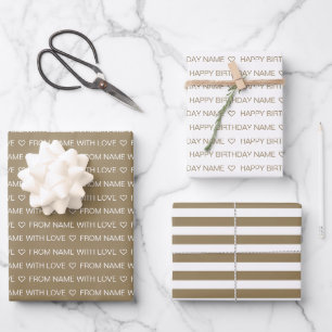 Khaki Custom Happy Birthday With Love  Wrapping Paper Sheet