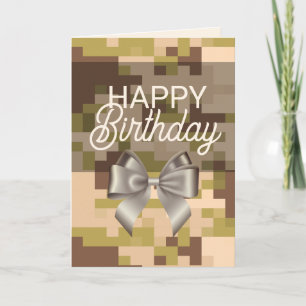 Khaki Digital and Bow Happy Birthday Card
