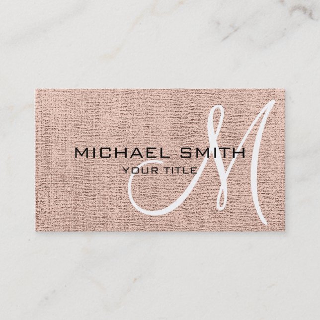 Khaki Elegant Monogram Canvas Look Business Card (Front)