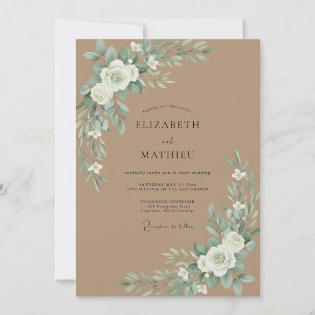 Khaki Eucalyptus Wedding Invitation (Front)
