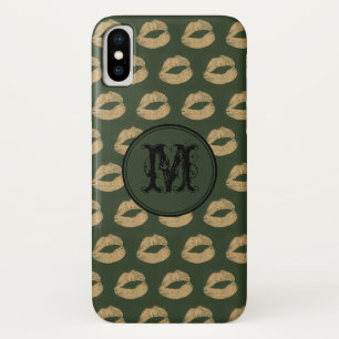 Khaki golden lips Gothic Personalised Monogram iPhone X Case