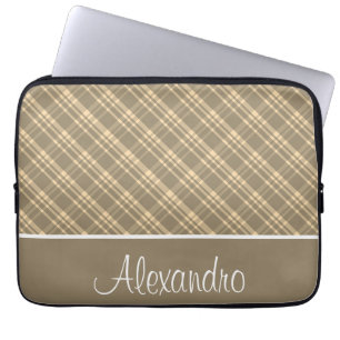 Khaki Green And Tan Plaid Laptop Sleeve