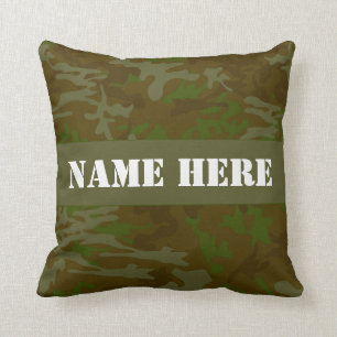 Khaki Green Camo Custom Name Throw Pillow