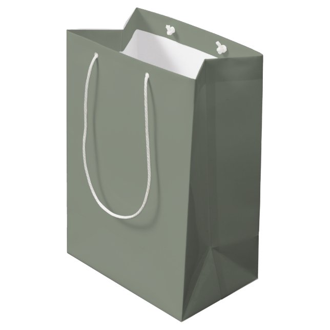 Khaki Green Solid Colour Medium Gift Bag (Back Angled)