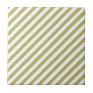 Khaki Green Solid Colour & White Stripes Ceramic Tile