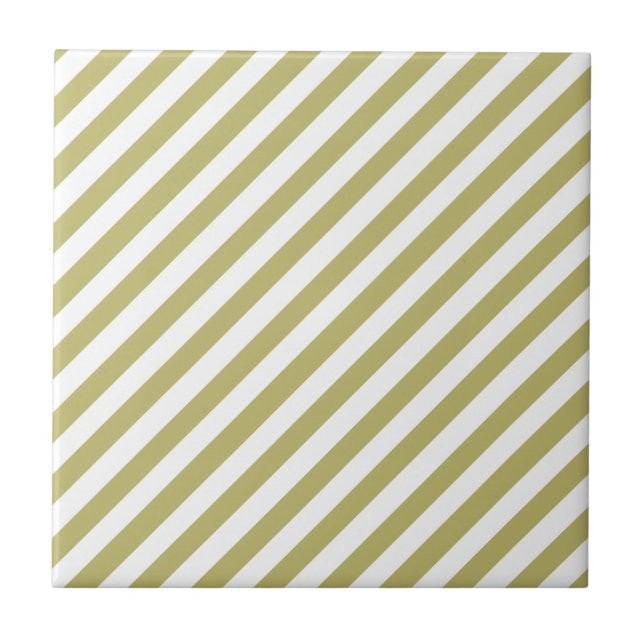Khaki Green Solid Colour & White Stripes Ceramic Tile (Front)