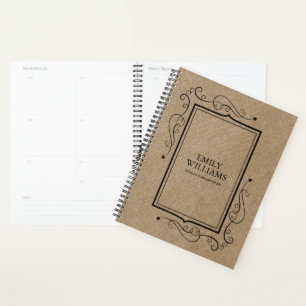 Khaki Linen Texture Black Vintage Frame Planner