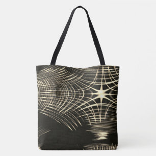 Khaki lines that are repeated in wave and crossed tote bag