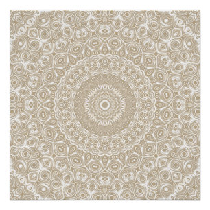 Khaki Mandala Geometric Pattern Poster