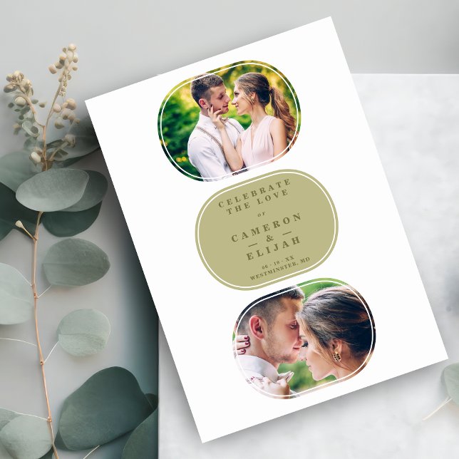 Khaki Modern Fancy Oval Wedding 2 Multi Photos  Save The Date (Creator Uploaded)