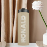 Khaki Modern Typography Personalised Name Thermal Tumbler<br><div class="desc">Keep hot beverages hot and cold beverages cold with this trendy,  insulated thermal tumbler that is a khaki colour along with name printed in white,  modern  typography. Edit your thermal tumbler and replace name with desired name. Perfect for a birthday gift,  wedding groomsman gift,  etc.</div>