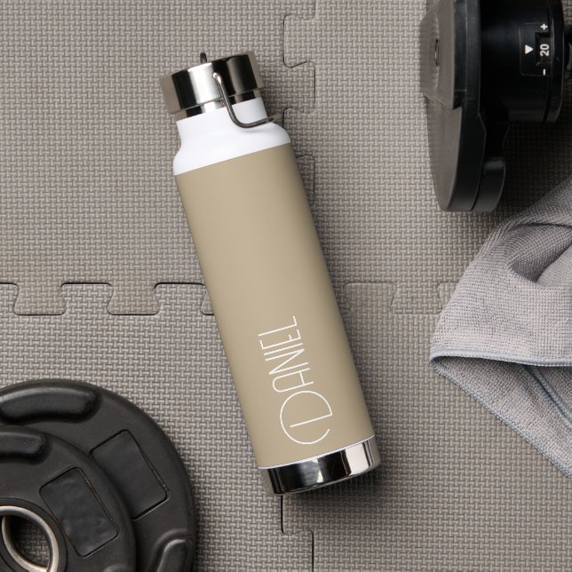 Khaki Modern Typography Personalised Water Bottle (Gym)