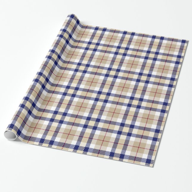 Khaki Navy Blue Burgundy White XL Plaid Tartan Wrapping Paper (Unrolled)