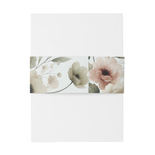  Khaki Olive Green Watercolor Floral Wedding Invitation Belly Band