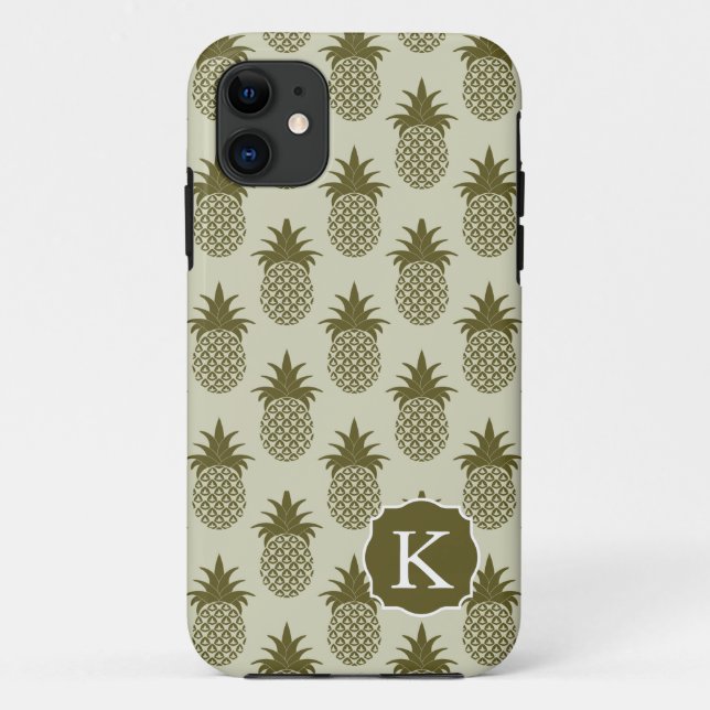 Khaki Pineapple Pattern | Add Your Initial Case-Mate iPhone Case (Back)