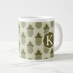 Khaki Pineapple Pattern   Add Your Initial Large Coffee Mug