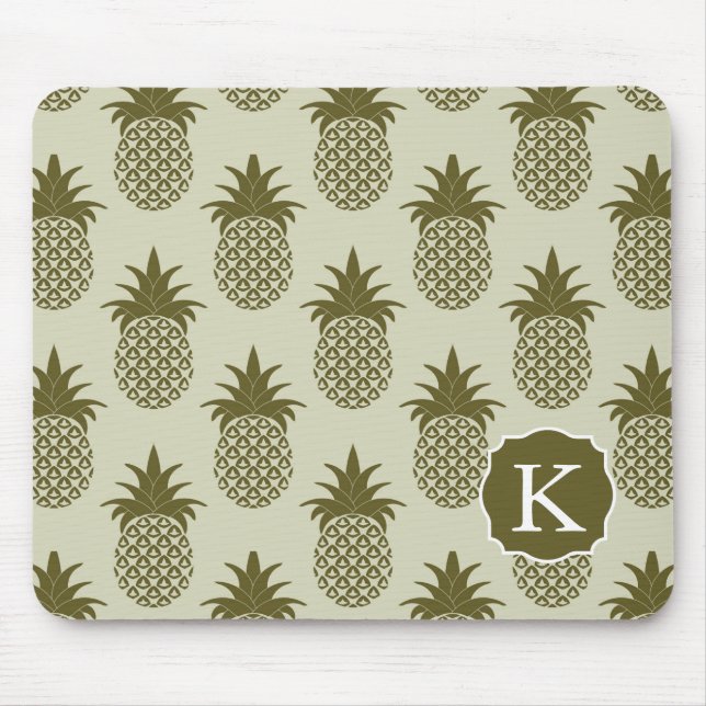Khaki Pineapple Pattern | Add Your Initial Mouse Pad (Front)