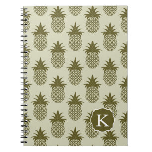 Khaki Pineapple Pattern Add Your Initial Notebook