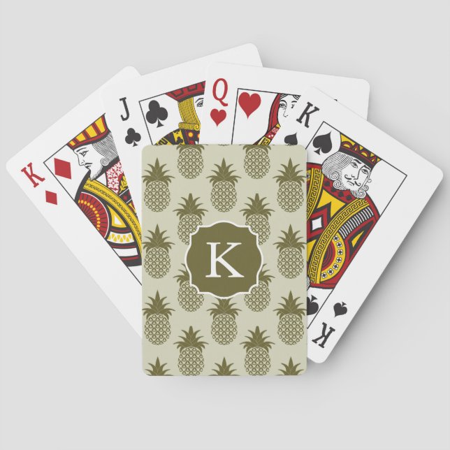 Khaki Pineapple Pattern | Add Your Initial Playing Cards (Back)