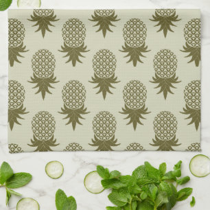 Khaki Pineapple Pattern Add Your Initial Tea Towel
