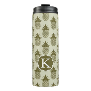 Khaki Pineapple Pattern   Add Your Initial Thermal Tumbler