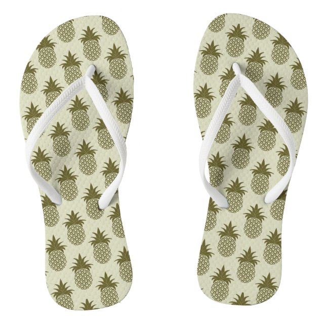 Khaki Pineapple Pattern Thongs (Footbed)