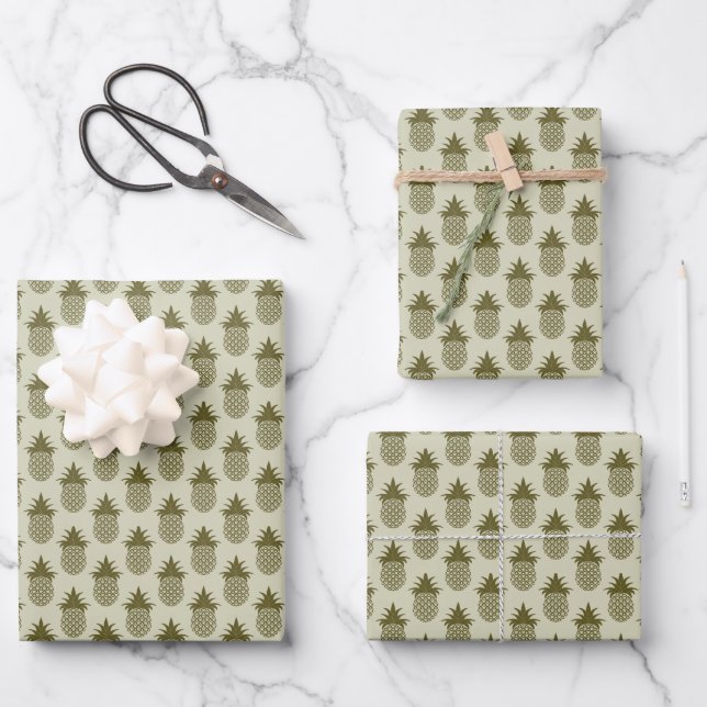 Khaki Pineapple Pattern Wrapping Paper Sheet (Front)