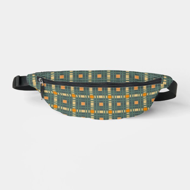 Khaki plaid tartan Fanny Pack (Front)