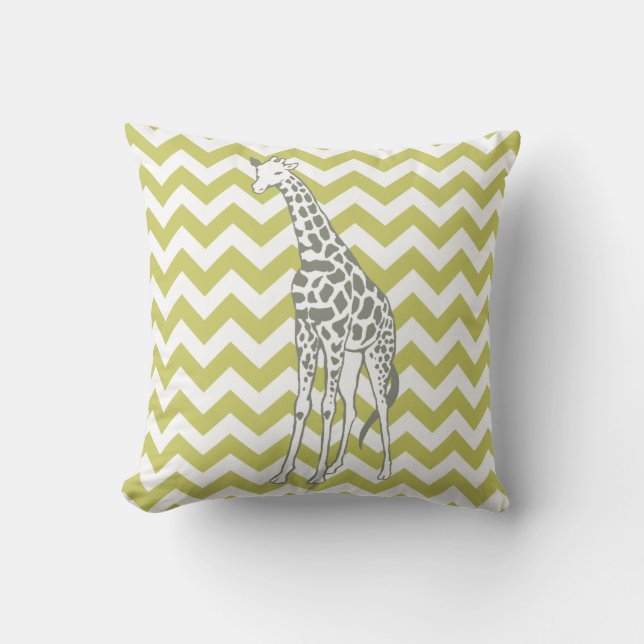 Khaki Safari Chevron with Pop Art Giraffe Cushion (Front)