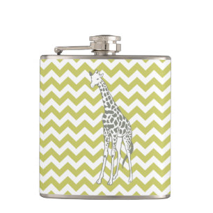 Khaki Safari Chevron with Pop Art Giraffe Hip Flask