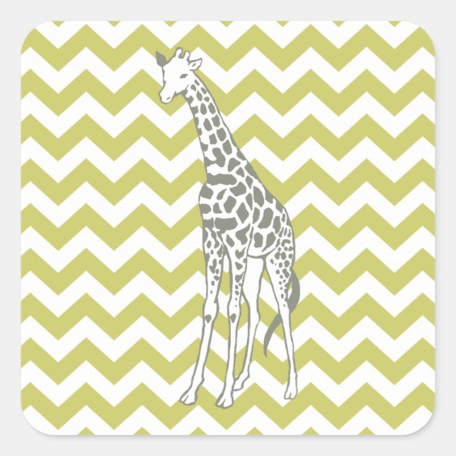 Khaki Safari Chevron with Pop Art Giraffe Square Sticker (Front)
