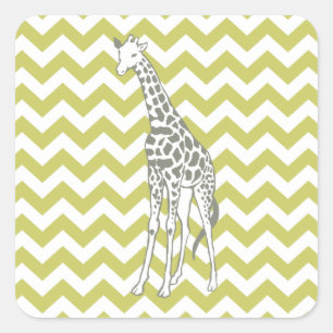 Khaki Safari Chevron with Pop Art Giraffe Square Sticker