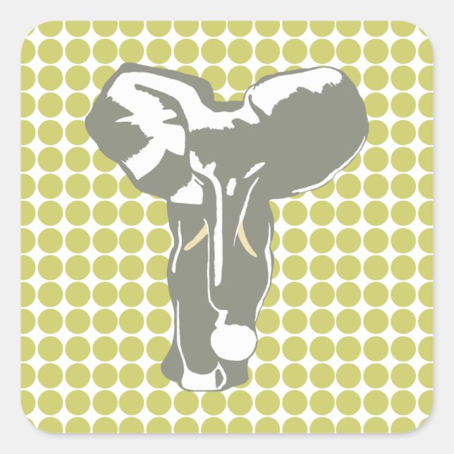 Khaki Safari Dot with Pop Art Elephant Square Sticker (Front)