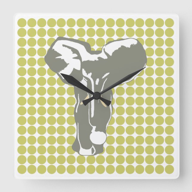 Khaki Safari Dot with Pop Art Elephant Square Wall Clock (Front)