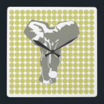 Khaki Safari Dot with Pop Art Elephant Square Wall Clock<br><div class="desc">Mod polka dot pattern in Emporio Moffa's "Safari" colour palette with Pop Art Elephant design on front and plain dots on back.</div>