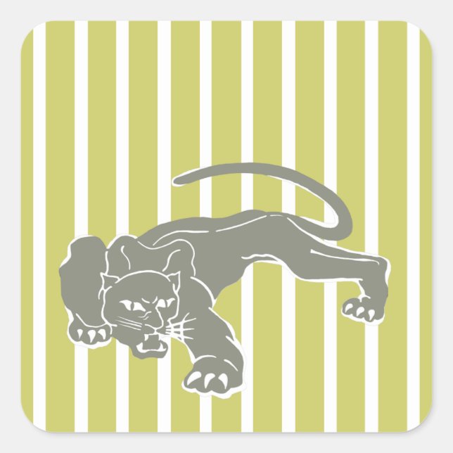 Khaki Safari Stripe with Leopard Square Sticker (Front)