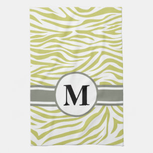 Khaki Safari Zebra with monogram Tea Towel