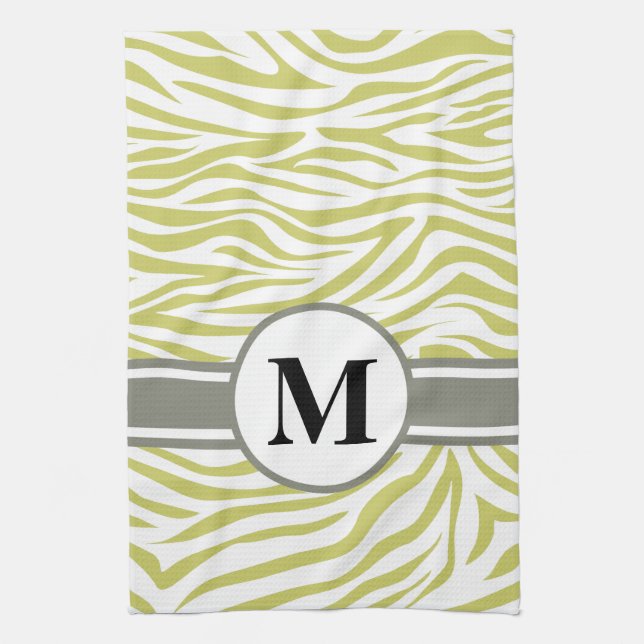 Khaki Safari Zebra with monogram Tea Towel (Vertical)