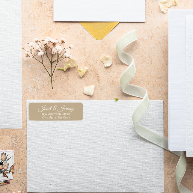 Khaki Stylised Names Wedding Address Return Address Label (In Situ Wedding)