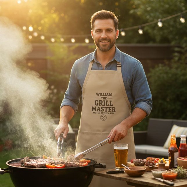 Khaki/Tan Apron The Grill Master - Personalized  (Creator Uploaded)
