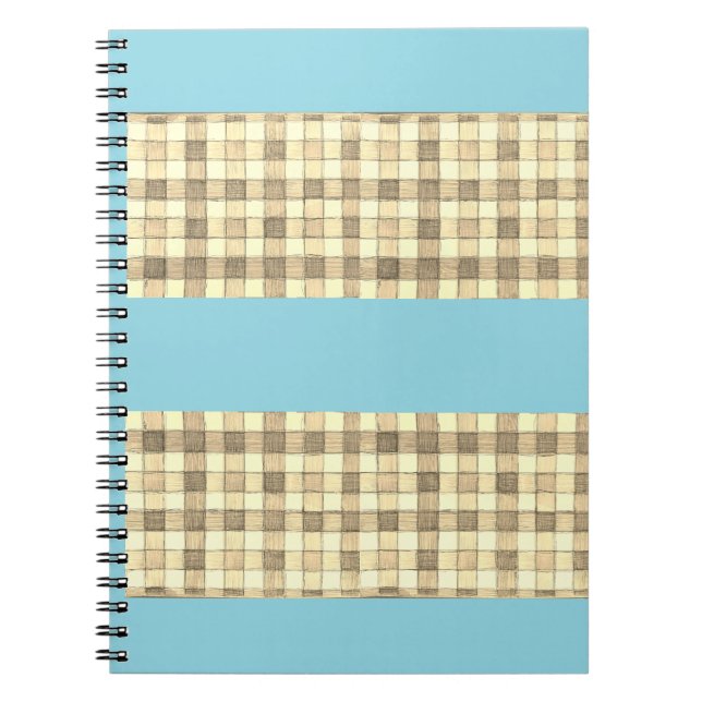 Khaki tan gingham with blue stripe notebook (Front)