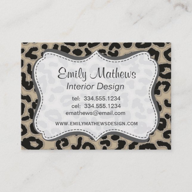 Khaki, Tan, Leopard Animal Print Business Card (Front)