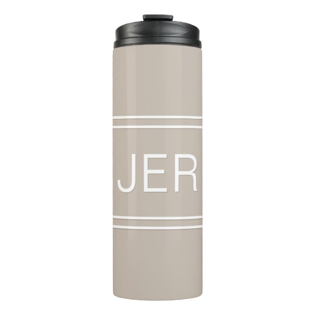 Khaki Tan Personalized Monogram Initials Drink Thermal Tumbler (Front)