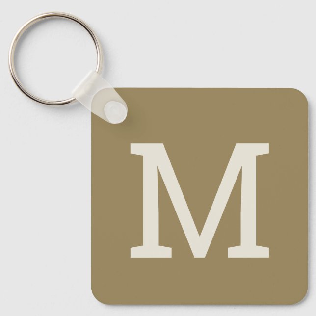 Khaki Taupe Minimalist Monogram Initial Keychain (Front)
