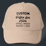 Khaki Trucker Hat Custom Gifts for Him<br><div class="desc">Custom Gifts for Him personalised Khaki Trucker Hat. Upload logo, photo, image, design and add your own text to make your own personalised birthday, Christmas, Father's Day, Valentine's Day celebration, office gifts for him (man, men, husband, boyfriend, father, dad, young man, son). GET BIG SAVINGS WITH MULTIPLE PURCHASE ORDER DISCOUNT....</div>